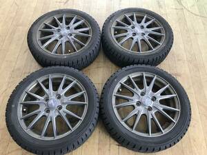 スタッドレス DUNLOP WM02 22年製 165/55R15 アルミホイールセット 4本 中古 タントカスタム N-BOXカスタム 軽四