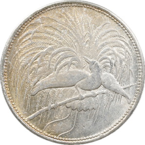 T17★ドイツ銀貨/1894年/ ドイツ領ニューギニア極楽鳥/５マルク/直径 約37.44㎜ 重量:約27.9gの画像1
