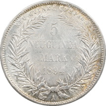 T17★ドイツ銀貨/1894年/ ドイツ領ニューギニア極楽鳥/５マルク/直径 約37.44㎜ 重量:約27.9g_画像2