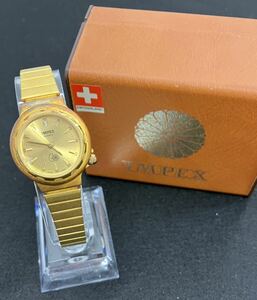 [T2246-2]　IMPEX 奉祝　天皇陛下御在位60年　腕時計 クォーツ 不動品 ゴールド　箱 防水　ステンレススチール