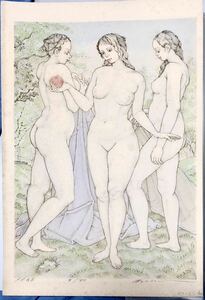 Art hand Auction ◆Autenticidad garantizada◆Litografía a lápiz Wasaburo Hattori Three Graces firmada 7/70 limitada a 70 copias 1982, cuadro, pintura al óleo, pintura de naturaleza muerta