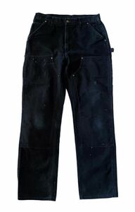 希少!! 名作!! USA製 Carhartt Double knee pants カーハート ダブルニー ダック ペインターパンツ ブラック ペンキ size w 34 MADE IN USA