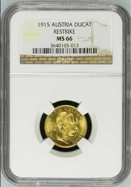 ★高鑑定 美品 1915 オーストリア フランツ・ヨーゼフ１世 1ダカット 金貨 双頭の鷲 NGC MS66 リストライク