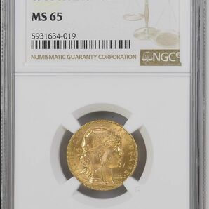 ★美品 1911 フランス 聖マリアンヌ 20フラン 金貨 国鳥ルースター NGC MS65