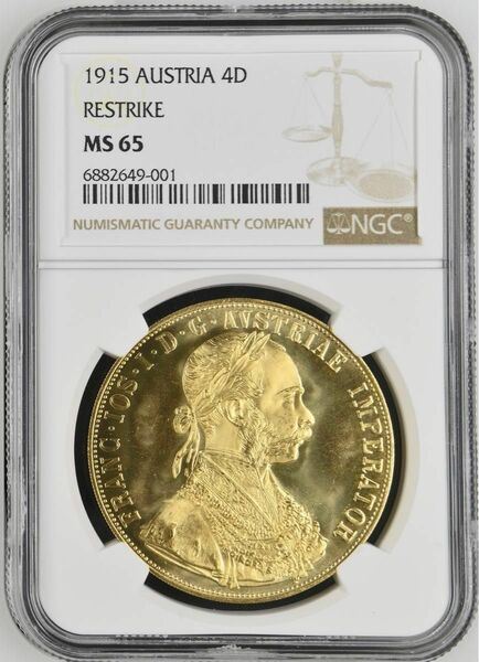 ★大型金貨 美品 1915 オーストリア フランツ・ヨーゼフ１世 4ダカット 金貨 双頭の鷲 NGC MS65 リストライク