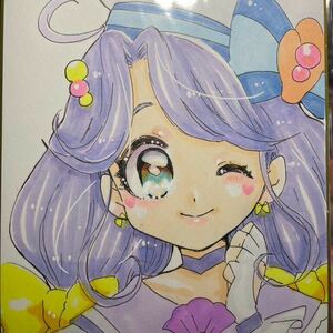 手描きイラスト アナログイラスト 原画 ミニ色紙 トロプリ トロピカル〜ジュプリキュア キュアコーラル