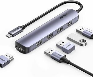 UGREEN USB Cハブ マルチポートアダプター スリムハブ 4*USB3.0ポート 5Gbpsデータ転送 4K HDMI出力