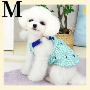 犬服 M ペット服 かわいいチェック柄フローラルグラフィックプリントドレス服 小型犬 猫 春 夏 秋 ペットウェア 
