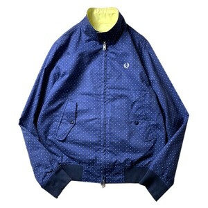 モッズスタイル! Fred Perry フレッドペリー ドット柄 リバーシブル スイングトップ ブルゾン ネイビー イエロー 紺 黄色 M メンズ 古着