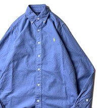 グッドカラー! 10s POLO Ralph Lauren ラルフローレン ロゴ刺繍 オックスフォード ボタンダウン 長袖シャツ ブルー 青 XS メンズ 古着_画像3