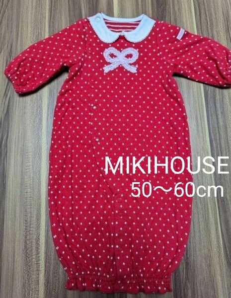 MIKIHOUSE　2WAYオール　カバーオール　ロンパース　50から60cm　接結生地　ドット柄　赤 女の子