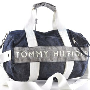 Tommy Hilfiger トミーヒルフィガー ボストン ハンド ショルダーバック 手さげ 肩掛けかばん 2way キャンバス ネイビー ホワイト 8A3121の画像1