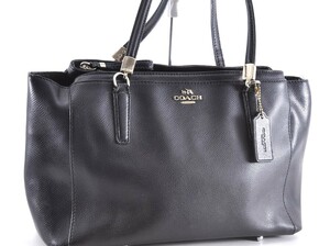 COACH コーチ F34673 ハンドバッグ 手さげかばん レザー 革 ブラック 黒 無地 柄なし シンプル チャーム キーホルダー レディース A2123