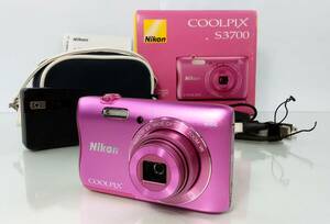 K/ Nikon　ニコン　COOLPIX S3700　コンパクト　デジカメ　ピンク　カメラケース　バッテリー　充電器　0313-1