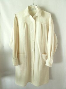 ２）ハンドメイド・生成木綿ビッグシャツ・ポケット付き・着丈８３ｃｍ