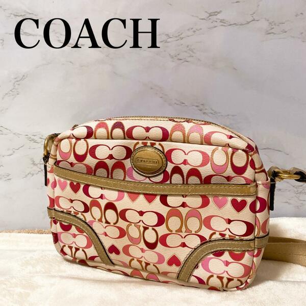 レアCOACH コーチショルダーバッグハンドバッグピンクシグネチャー総柄