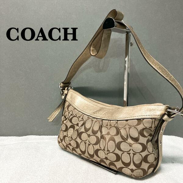 レアCOACHコーチショルダーバッグハンドバッグブラウン茶ゴールドシグネチャー