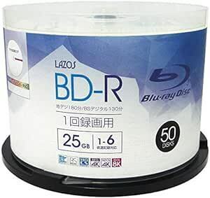 Lazos BD-R 25GB 1-6倍速対応 1回記録用 ホワイトワイド印刷対応 50枚組 スピンドルケース入 L-B50P