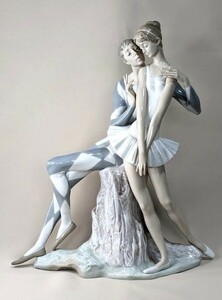 LLADRO リヤドロ リアドロ 道化師とバレリーナ バレエ フィギュリン 西洋陶器 陶器人形 置物 オブジェ 高さ36cm