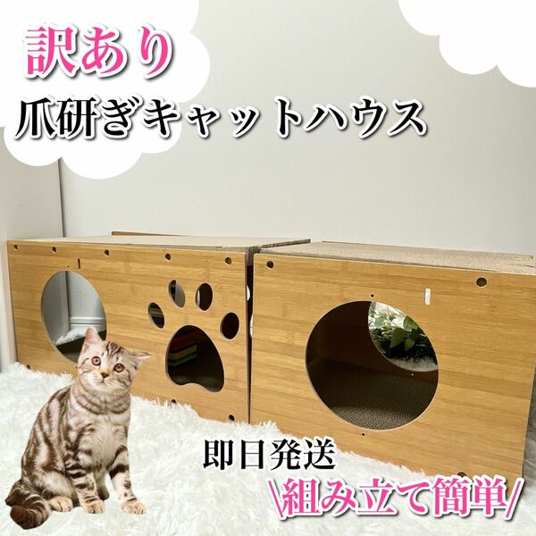 【訳あり品】キャットハウス 爪研ぎ 猫 組立て簡単 段ボール トンネル 猫ハウス
