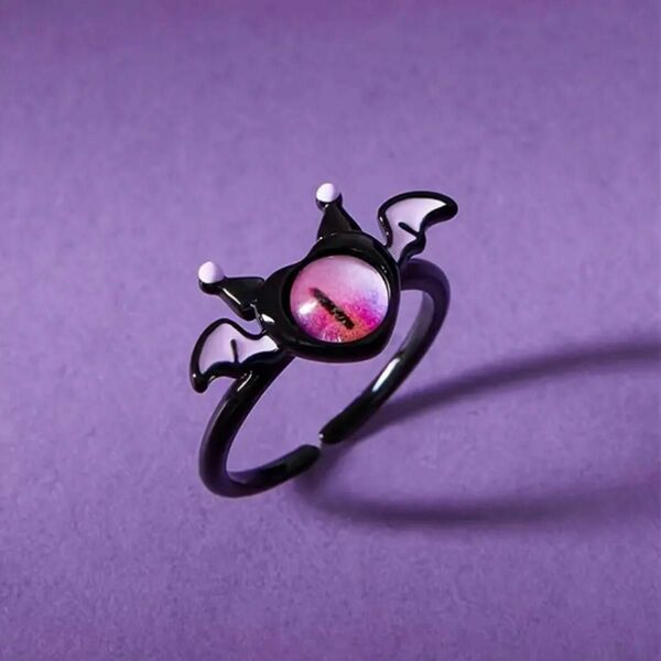 悪魔 デビル 指輪 リング 量産型 ゴスロリ かわいい 羽 黒 ブラック ピンク