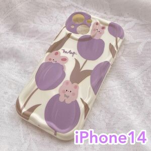 うさぎ 紫 チューリップ iPhone14 ケース