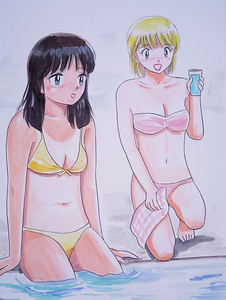 Art hand Auction Hand-drawn illustration, Tanned girl in swimsuit, Comics, Anime Goods, Hand-drawn illustration