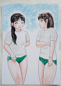 Art hand Auction hand drawn illustration, Two girls in gym clothes, comics, anime goods, hand drawn illustration