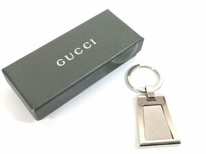 グッチ シルバー カラー チャーム キー リング ホルダー プレート 元箱付 GUCCI★銀色 イタリア製 アクセサリー【美品】C