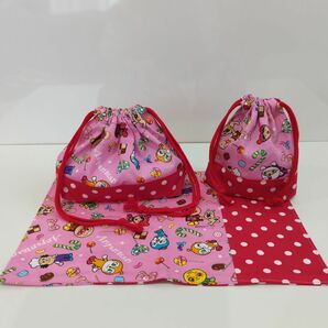 ＊あんぱんまん＊お弁当袋、コップ袋、ランチマット 3点セット ハンドメイド 入園 入学 新学期 幼稚園 保育園 小学生 給食