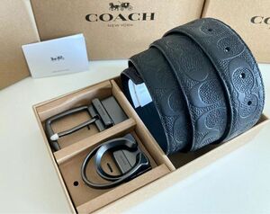 COACH コーチ　新品　リバーシブル　シグネチャー　バックル回転　フリーサイズ　 レザー ブラック 紳士 ビジネス　ベルト