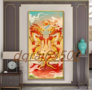 現代 ソファの背景装飾画 40*80cm 双龍戯珠A★リビングルーム装飾画 玄関装飾画 