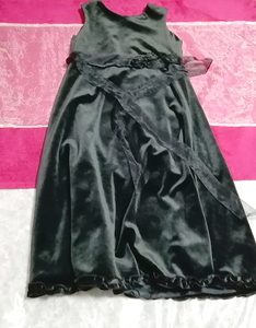 モロッコ製黒ブラックベロアリボンノースリーブワンピースドレス Made in morocco black velour ribbon sleeveless onepiece dress