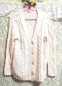 白ホワイトニットセーター/カーディガン/羽織 White knit sweater cardigan,レディースファッション&カーディガン&Mサイズ