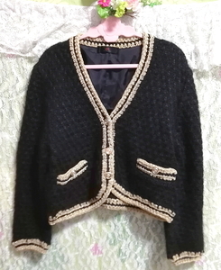 黒と金絹シルク編みニットセーター/カーディガン/羽織 Black and gold silk knit sweater cardigan coat