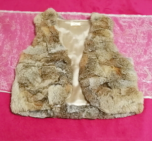 茶ブラウンラビットファーミニベスト/カーディガン/羽織 Brown rabbit fur mini vest cardigan,レディースファッション&カーディガン&Mサイズ