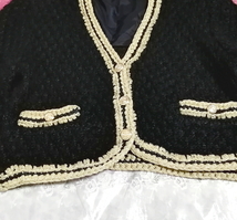 黒と金絹シルク編みニットセーター/カーディガン/羽織 Black and gold silk knit sweater cardigan coat_画像6
