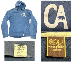 希少オーシャンパシフィックOceanPacific/CALIFORNIA LOCALS★CAベアー・プリント・スウェットパーカー★ネイビー★L