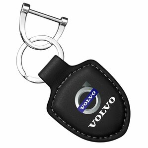 ボルボ VOLVO キーホルダー キーリング キーチェーン 車用 ストラップ 牛革製 薄型 軽量 鍵 カギ メンズ レディース ☆ブラックの画像2