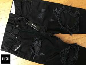 ●未使用！DIESEL ディーゼル MHARKY ブラック ヘヴィダメージ スキニーパンツ サイズ28 即納 即決 55DSL モロッコ製 黒 デニム●326