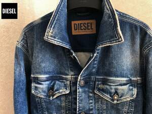 ●美品！高級 DIESEL ディーゼル メンズ ストレッチ ジョグ ダメージ ブリーチ デニムジャケット サイズL程 ロゴ 即納 即決 55DSL●363