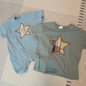 ベビー服半袖　ワッフル　ブリーズ　男の子　星　夏　子供服 Tシャツ　ロンパース