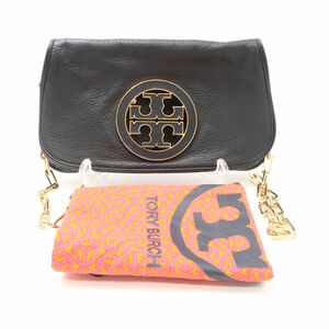 美品 TORY BURCH トリーバーチ アマンダ ショルダーバッグ レザー ロゴ 肩掛け クラッチ 黒 金 ゴールド 鞄 レディース AU2491