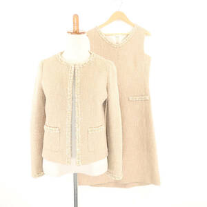 ELISAe Liza One-piece jacket set S cotton 100% setup * tweed formal knees height lady's AT85A47