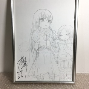 ○激レア！ 超美品 押切蓮介 サイン入り 生イラスト & 裏面に生原稿 2019 11.2 額装 B4 超人気漫画家 真作保証 の画像3