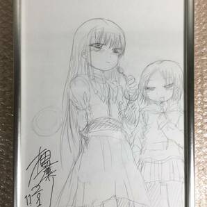 ○激レア！ 超美品 押切蓮介 サイン入り 生イラスト & 裏面に生原稿 2019 11.2 額装 B4 超人気漫画家 真作保証 の画像2