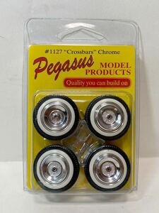 Pegasus MODEL PRODUCTS 1/24〜1/25 クロスバー ホイール＆タイヤ クローム #1127 ペガサス　ホワイトウォール