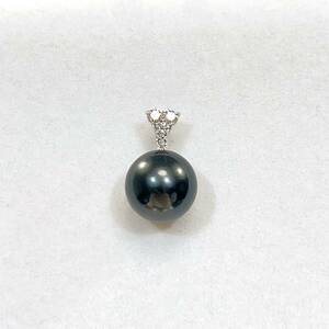 K18WG 黒蝶 タヒチパール ダイヤ ネックレス ペンダントトップ 0.2ct