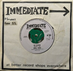 ☆SMALL FACES/TIN SOLDIER1967'IMMEDIATE MONO7INCH