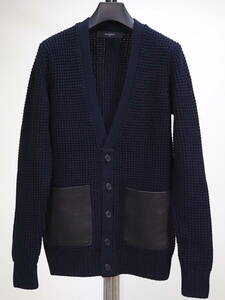  beautiful goods GIVENCHYji van si.11AW leather pocket knitted cardigan XS dark blue Riccardo Tisci 